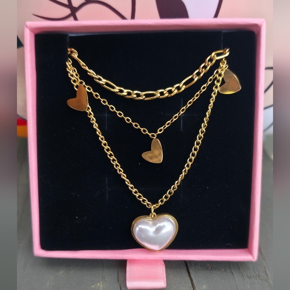 Jewelry - Stainless Steel Gold Heart Charm Layered Necklace